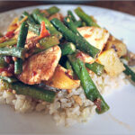 Long beans with tofu, potatoes and peppers